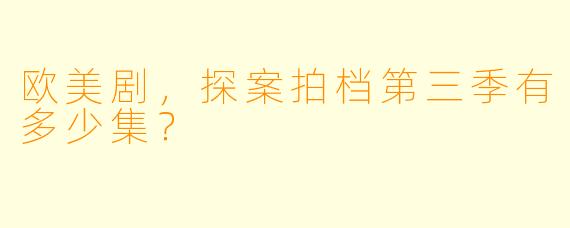 欧美剧，探案拍档第三季有多少集？