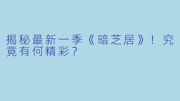 揭秘最新一季《暗芝居》！究竟有何精彩？