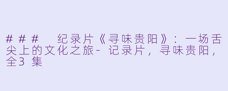 ### 纪录片《寻味贵阳》：一场舌尖上的文化之旅-记录片，寻味贵阳，全3集