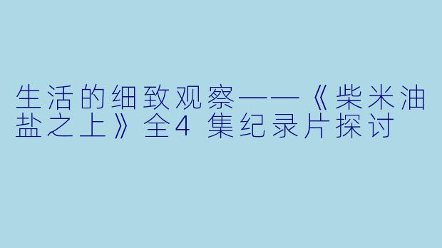 生活的细致观察——《柴米油盐之上》全4集纪录片探讨