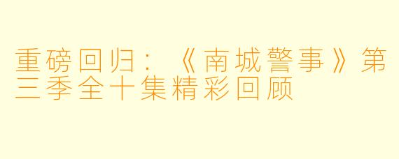 重磅回归：《南城警事》第三季全十集精彩回顾