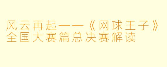 风云再起——《网球王子》全国大赛篇总决赛解读