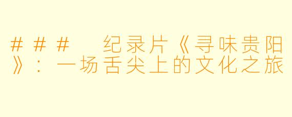 ### 纪录片《寻味贵阳》：一场舌尖上的文化之旅