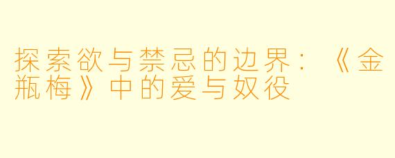 探索欲与禁忌的边界：《金瓶梅》中的爱与奴役