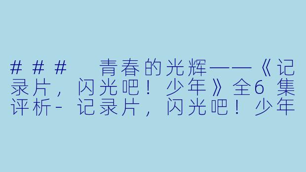 ### 青春的光辉——《记录片,闪光吧!少年》全6集评析