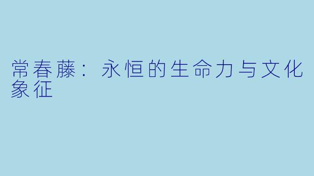 常春藤:永恒的生命力与文化象征