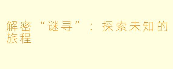 解密“谜寻”：探索未知的旅程