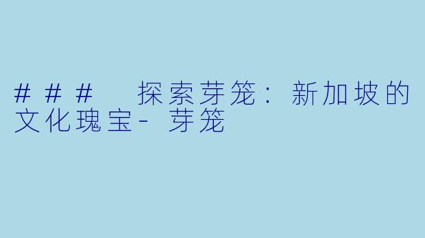 ### 探索芽笼：新加坡的文化瑰宝-芽笼