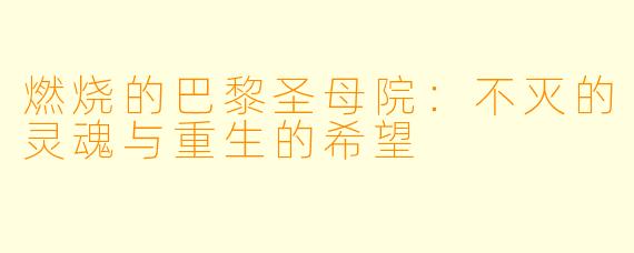 燃烧的巴黎圣母院：不灭的灵魂与重生的希望