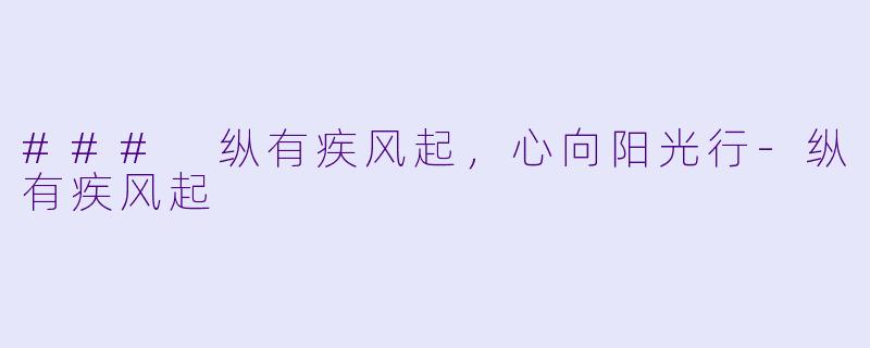 ### 纵有疾风起，心向阳光行