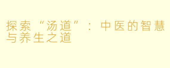 探索“汤道”：中医的智慧与养生之道