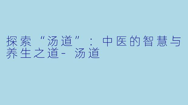 探索“汤道”：中医的智慧与养生之道-汤道