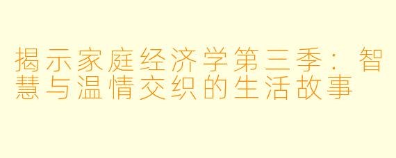 揭示家庭经济学第三季：智慧与温情交织的生活故事