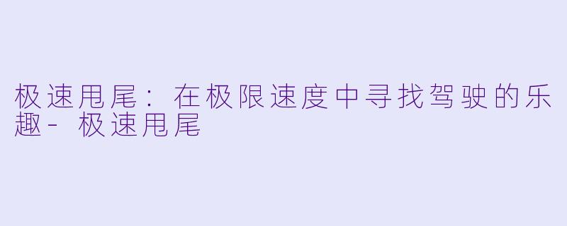 极速甩尾：在极限速度中寻找驾驶的乐趣-极速甩尾