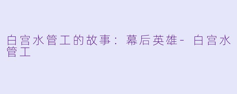 白宫水管工的故事：幕后英雄-白宫水管工