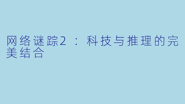 网络谜踪2：科技与推理的完美结合