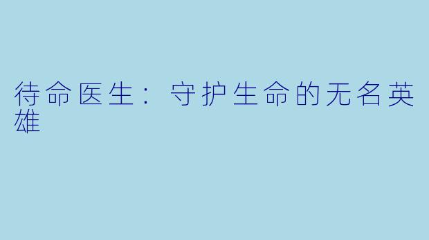 待命医生：守护生命的无名英雄