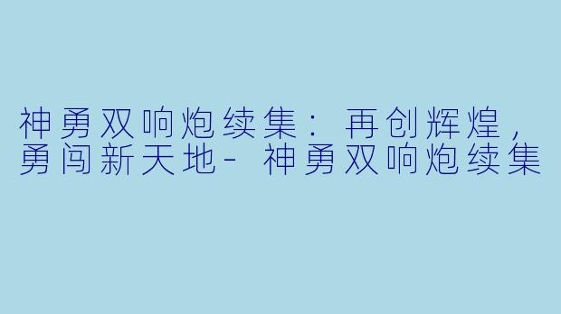 神勇双响炮续集:再创辉煌,勇闯新天地