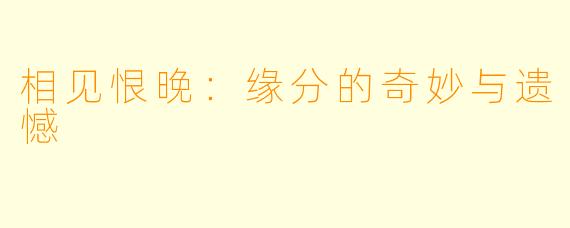 相见恨晚：缘分的奇妙与遗憾