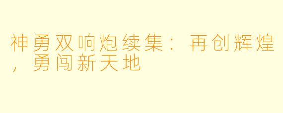 神勇双响炮续集：再创辉煌，勇闯新天地