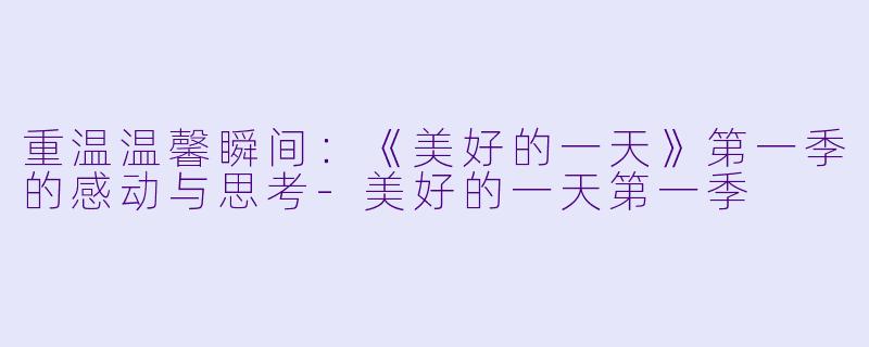 重温温馨瞬间：《美好的一天》第一季的感动与思考-美好的一天第一季