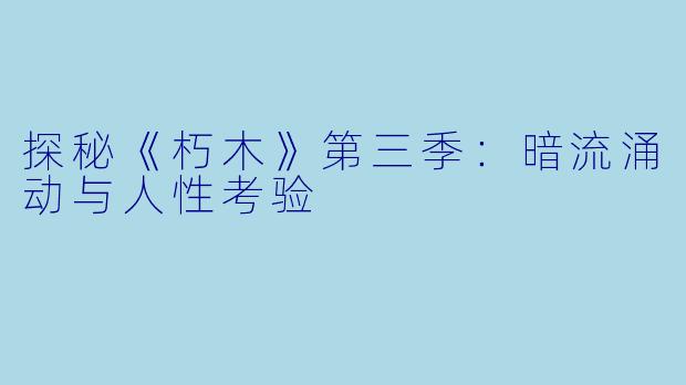 探秘《朽木》第三季：暗流涌动与人性考验