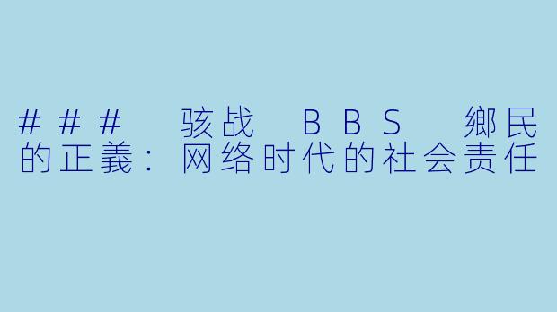 ### 骇战 BBS 鄉民的正義：网络时代的社会责任