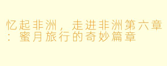 忆起非洲,走进非洲第六章:蜜月旅行的奇妙篇章