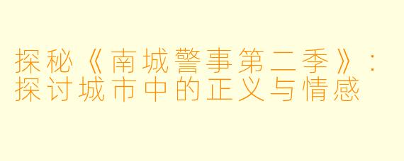探秘《南城警事第二季》：探讨城市中的正义与情感