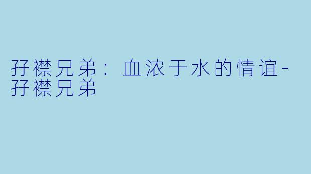 孖襟兄弟：血浓于水的情谊-孖襟兄弟