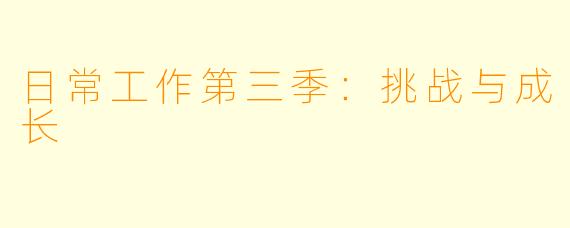 日常工作第三季：挑战与成长