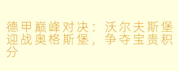德甲巅峰对决：沃尔夫斯堡迎战奥格斯堡，争夺宝贵积分