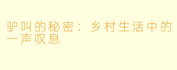 驴叫的秘密:乡村生活中的一声叹息
