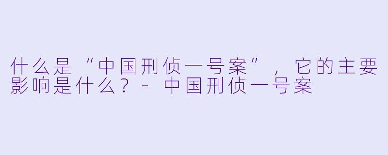 什么是“中国刑侦一号案”,它的主要影响是什么?