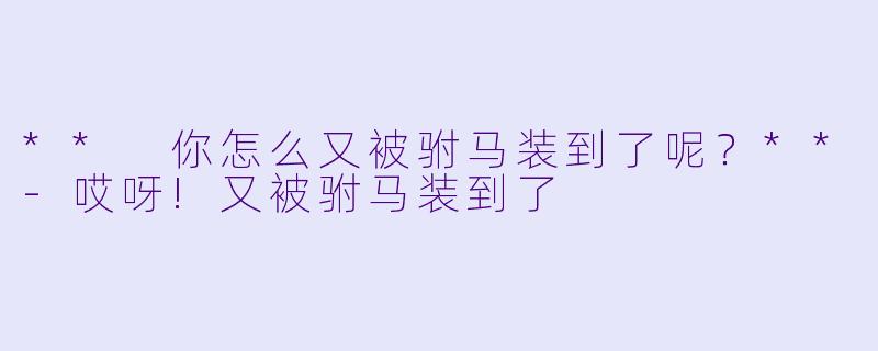** 你怎么又被驸马装到了呢？**