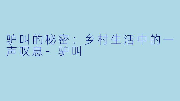 驴叫的秘密：乡村生活中的一声叹息-驴叫