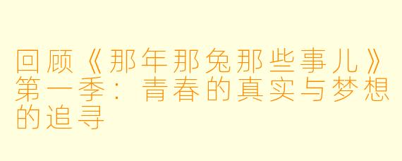 回顾《那年那兔那些事儿》第一季:青春的真实与梦想的追寻