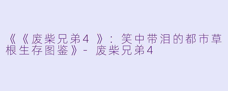 《《废柴兄弟4》:笑中带泪的都市草根生存图鉴》