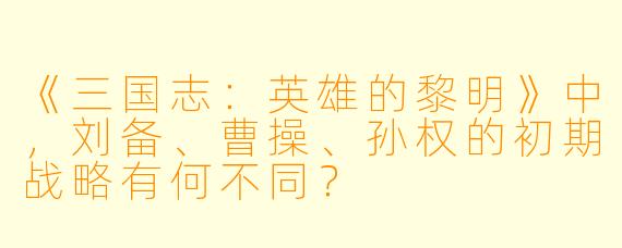 《三国志：英雄的黎明》中，刘备、曹操、孙权的初期战略有何不同？